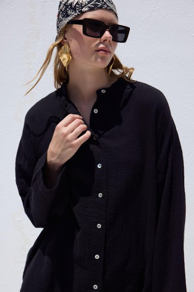 WIDE SLEEVE MUSLIN SHIRT BLACK 