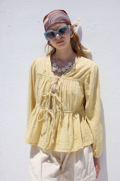 TIE DETAIL MUSLIN BLOUSE SOFT YELLOW 