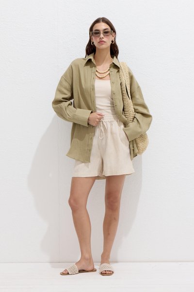 FINE LINEN OVERSIZE SHIRT KHAKI 