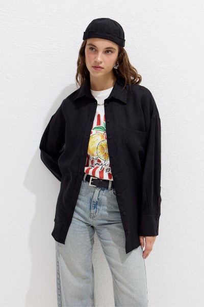 FINE LINEN OVERSIZE SHIRT BLACK 