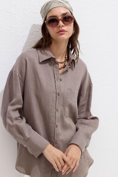 FINE LINEN OVERSIZE SHIRT MINK 