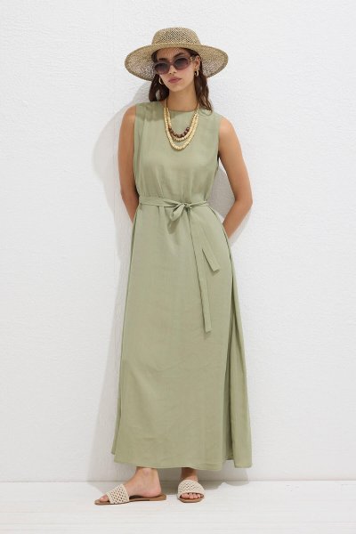 TENCEL COMFORTABLE SLEEVELESS DRESS SOFT GREEN 