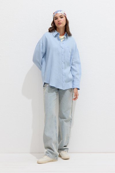 FINE LINEN OVERSIZE SHIRT BLUE 