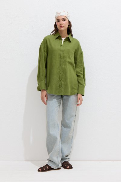 FINE LINEN OVERSIZE SHIRT GRASS GREEN 