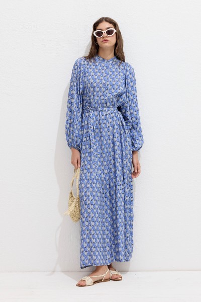 VISCOSE BALLOON SLEEVE DRESS SYMI BLUE 