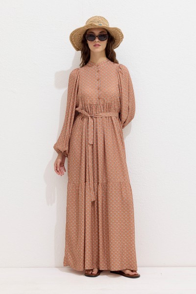 VISCOSE BALLOON SLEEVE DRESS FLORAL ORANGE 