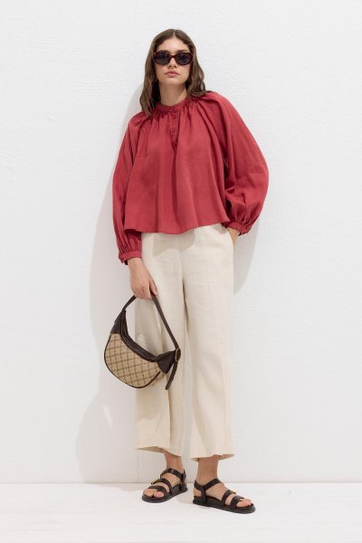 FINE LINEN PACKED COLLAR SHIRT RED 