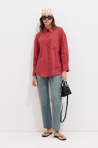 FINE LINEN OVERSIZE SHIRT RED 
