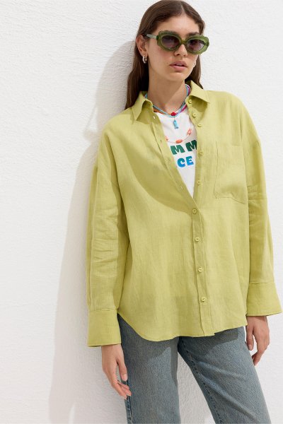 FINE LINEN OVERSIZE SHIRT SOFT YELLOW 