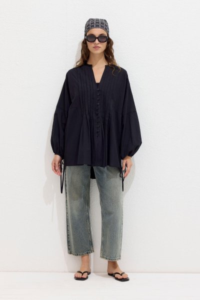 RIBBED DETAIL VOUCH TUNIC BLACK 