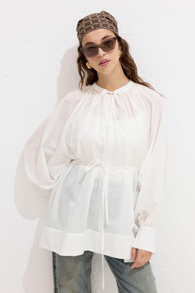 BAĞCIK DETAYLI VUAL TUNİK EKRU 