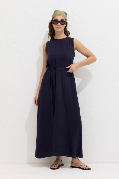 TENCEL COMFORTABLE SLEEVELESS DRESS NAVY BLUE 