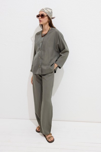 PREMIUM FABRIC TENSEL TROUSERS KHAKI 