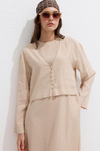 MODAL BUTTONED BLOUSE BEIGE 