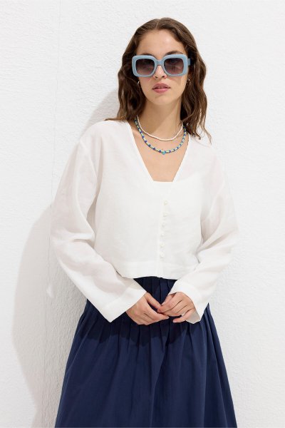 MODAL BUTTONED BLOUSE ECRU 