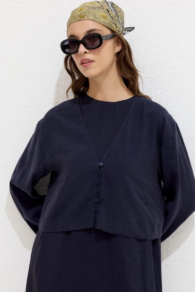 MODAL BUTTONED BLOUSE NAVY BLUE 