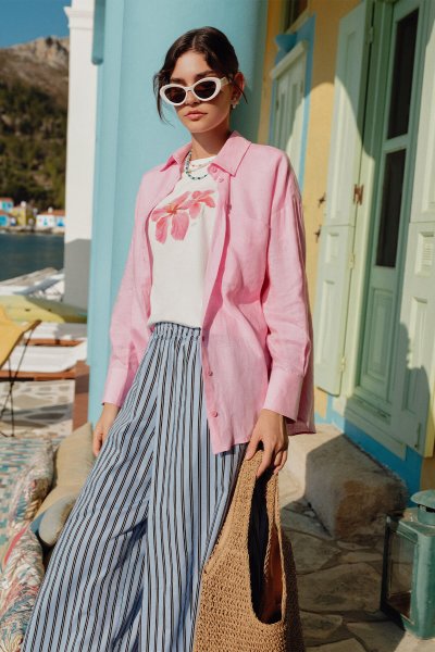 FINE LINEN OVERSIZE SHIRT PINK 
