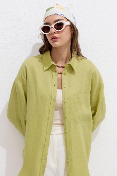 FINE LINEN OVERSIZE SHIRT LIME 