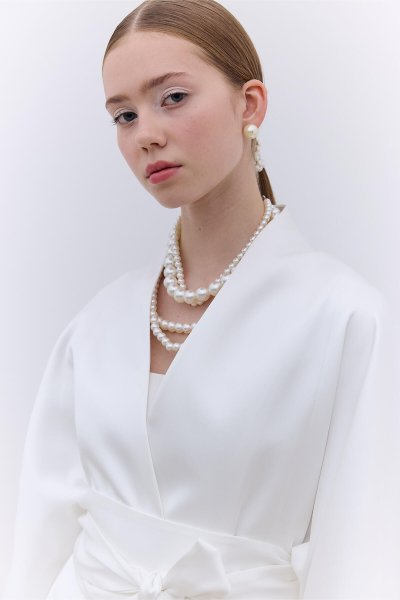 SATEN KEMERLİ KİMONO EKRU 