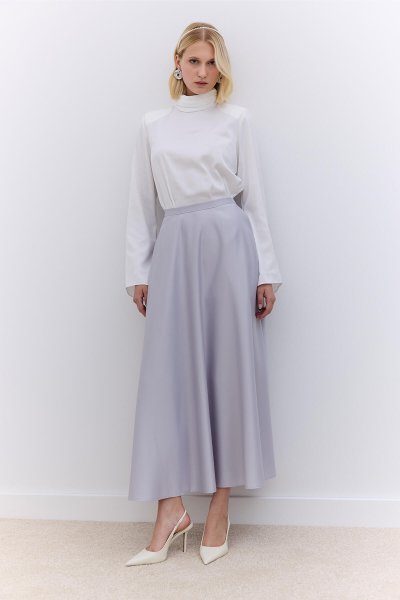 SATIN FLASHED EVENING SKIRT SILVER 