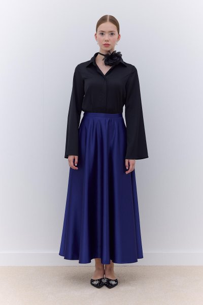 SATIN FLASHED EVENING SKIRT NAVY BLUE 
