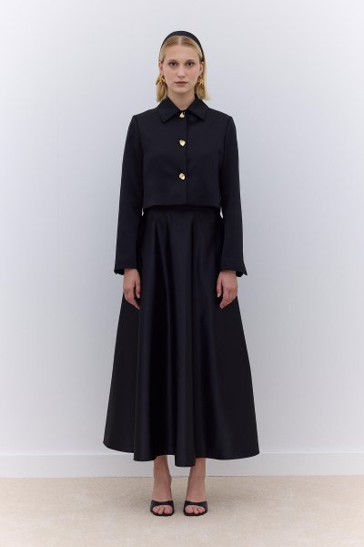 SATIN FLASHED EVENING SKIRT BLACK 