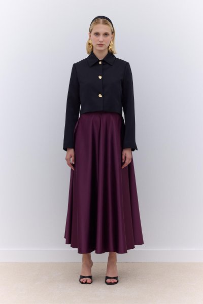 SATIN FLASHED EVENING SKIRT Claret Red 