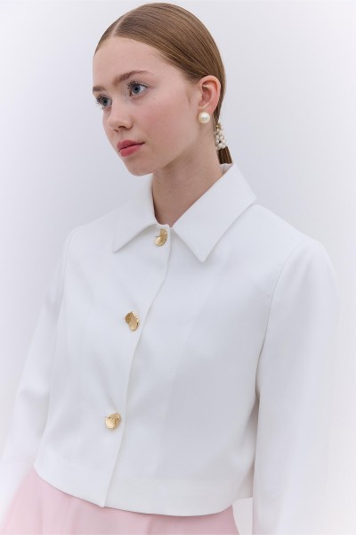 SATIN SHORT BLAZER JACKET ECRU 