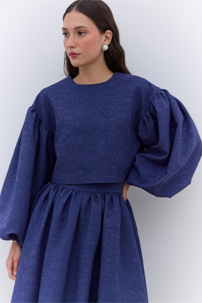 İNCİ DETAYLI ABİYE BLUZ GECE MAVİSİ 