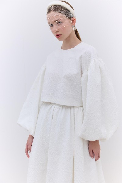 PEARL DETAIL JACQUARD SKIRT ECRU 