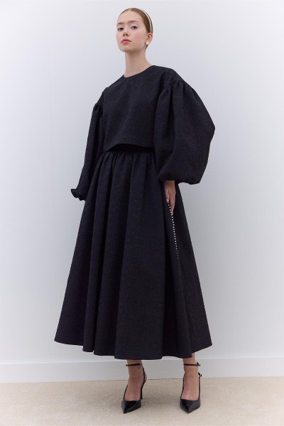 PEARL DETAIL JACQUARD SKIRT BLACK 
