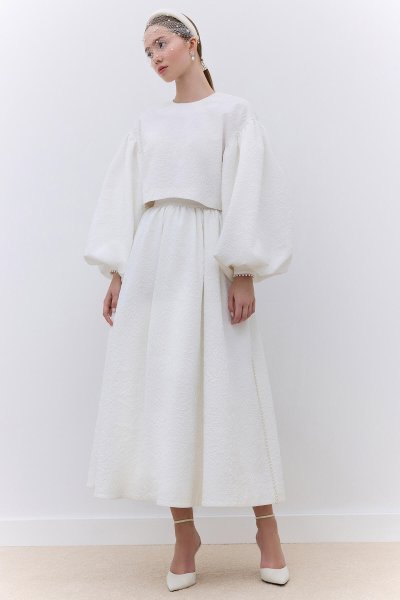 İNCİ DETAYLI ABİYE BLUZ EKRU 