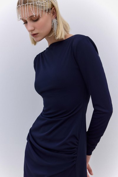 HAILEY DRAPELİ ABİYE ELBİSE LACİVERT 