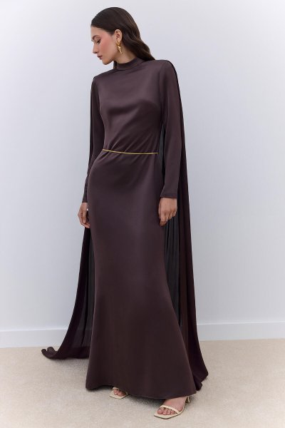 CAPE EVENING DRESS BROWN | Manuka 