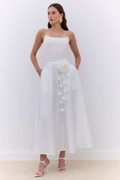 SATIN FLASHED EVENING SKIRT ECRU 