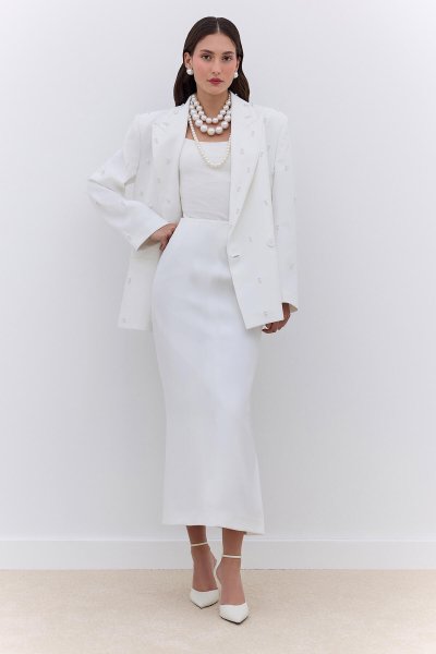 İNCİ DETAYLI ABİYE CEKET EKRU 