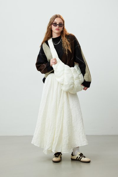 CRUSH EFFECT PREMIUM SKIRT ECRU 