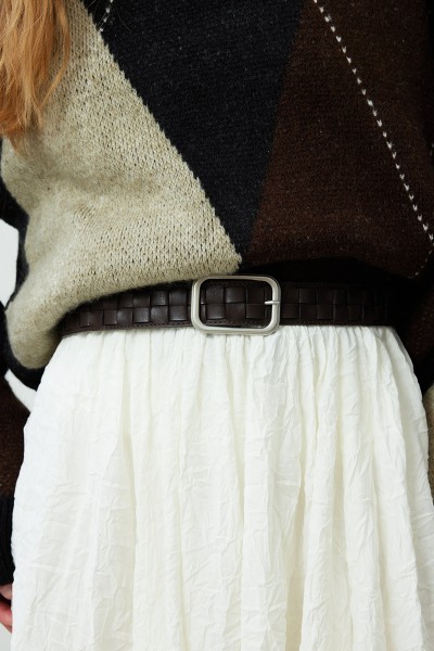 ÖRGÜ DETAYLI KEMER KAHVERENGİ 