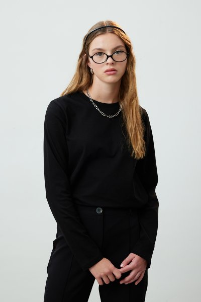 LONG SLEEVE FIT COTTON TSHIRT BLACK 