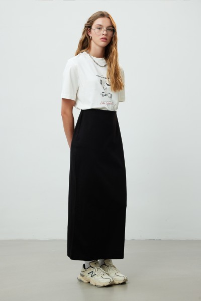 COTTON PEN SKIRT BLACK 