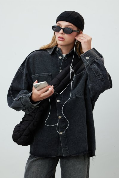 OVERSIZE DENIM SHIRT JACKET ANTHRACITE 