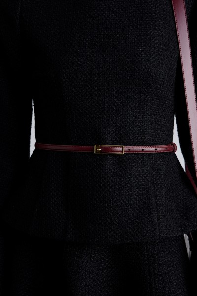 RECTANGULAR BUCKLE THIN BELT CLARET RED 
