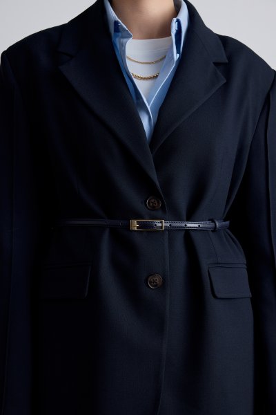 RECTANGULAR BUCKLE THIN BELT NAVY BLUE 