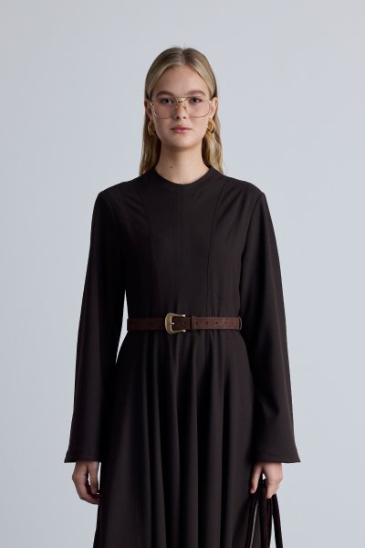 SUEDE LEATHER BUCKLE BELT BROWN 