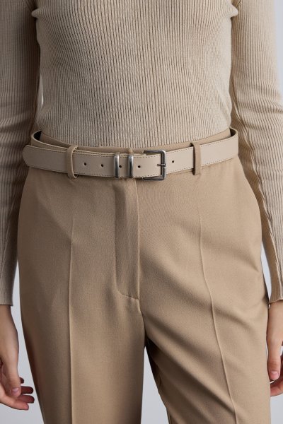 BASIC SQUARE BUCKLE LEATHER BELT BEIGE 