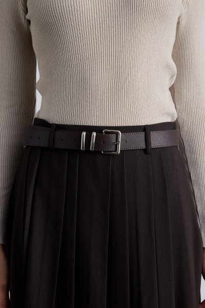 BASIC KARE TOKALI DERİ KEMER KAHVERENGİ 