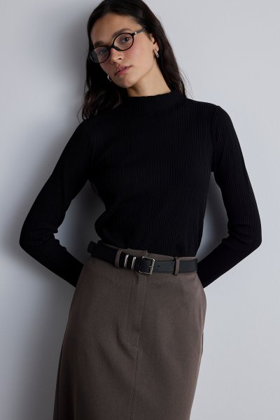 BASIC KARE TOKALI DERİ KEMER SİYAH 