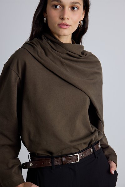 METAL STUDDED BELT BROWN 