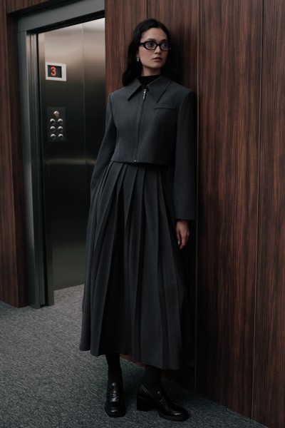 WIDE PLEATED SKIRT ANTHRACITE 