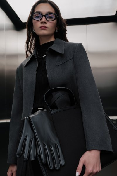 KLASİK KESİM CROP BLAZER CEKET ANTRASİT 